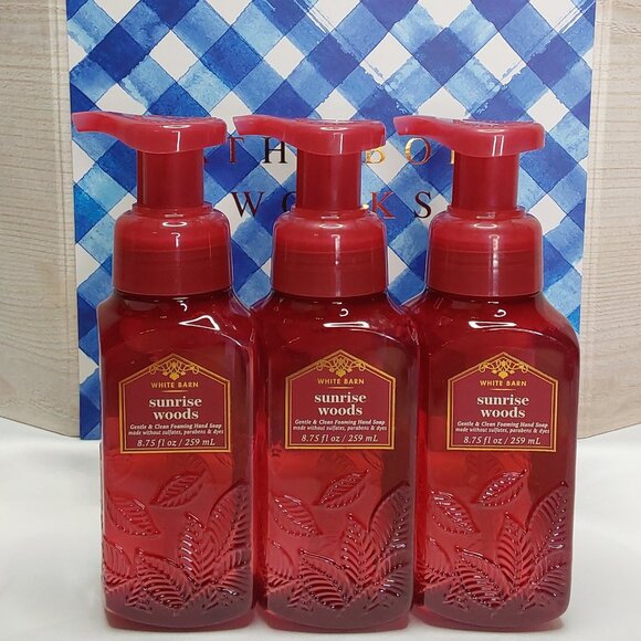 BATH & BODY WORKS WHITE BARN 'SUNRISE WOODS' FOAMING HAND SOAP 3-PIECE SET - Picture 1 of 15